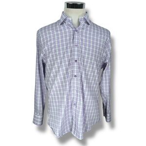 Twillory Performance Dress Shirt Men’s 16.5 32-33 Purple White Plaid Long Sleeve
